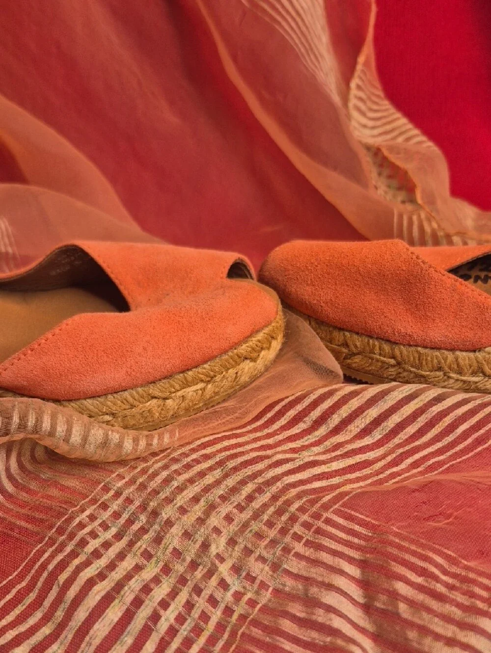 Womens Gaimo For Office London Coral Suede Peep-Toe Espadrilles Like NEW Size 37